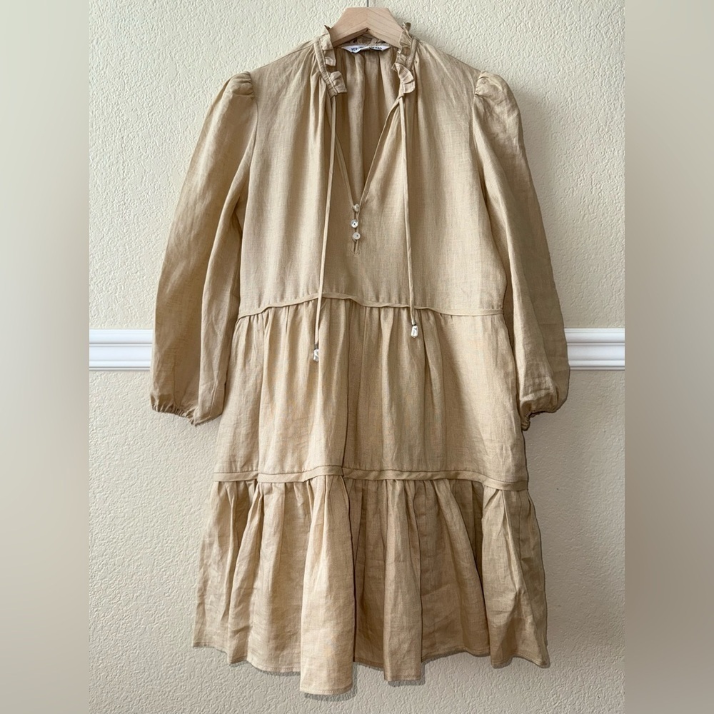 Veronica Beard 100% Linen Hawken Dress Pebble Khaki Size 0